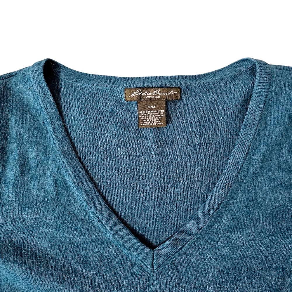 Eddie Bauer Teal V-Neck Sweater - Size M - Picture 3 of 9